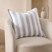 Belgian Elijah Light Denim & Dark Blue Stripe Vintage Washed Linen Cushion