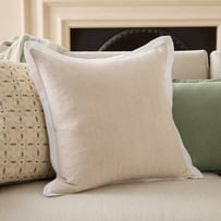 Belgian Vintage Washed Linen Linen & White Border Cushion