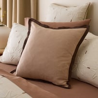 Belgian Vintage Washed Linen Mocha & Chocolate Border Cushion