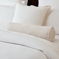 Belgian Vintage Washed Linen Linen & White Bengal Stripe Bolster Cushion