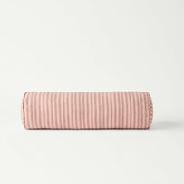 Belgian Vintage Washed Linen Nude Pink & Rosewood Bengal Stripe Bolster Cushion