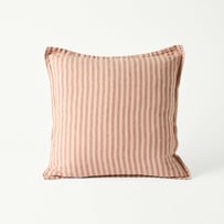 Belgian Vintage Washed Linen Nude Pink & Rosewood Bengal Stripe Cushion