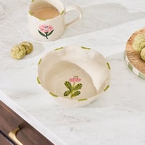 Tuscany Pink Flower & Green Stripe Bowl