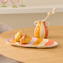 Tuscany Pink & Orange Stripe Oval Platter