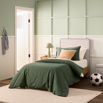 Stonewashed Natural Dark Green Quilt Cover Set