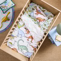 Dino Walk Natural Cot Quilt Cover Set