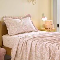 Heirloom Meadow Bloom Soft Blue Ruffle Sheet Set