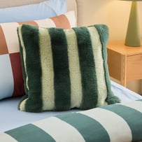 Recycled Faux Fur Green Stripe Cushion