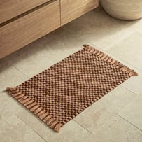 Woven Bran & Coffee Check Bath Mat