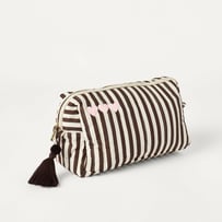 Natural & Chocolate Stripe Cosmetic Bag