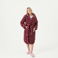 Printed Polka Dot Burgundy Sherpa Hooded Robe