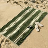 Luxe Chive Jervis Stripe Velour Pocket Beach Towel
