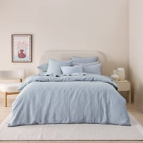 Vintage Washed Linen Dusty Blue Quilt Cover Separates