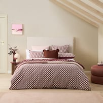 Stonewashed Cotton Burgundy & Peony Check Quilt Cover Separates