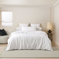 Vintage Washed Linen White & Onyx Piped Quilt Cover Separates