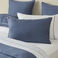 Vintage Washed Linen Denim & White Piped Pillowcases