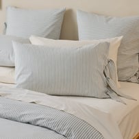 Stonewashed Cotton Thin Coconut & Blue Stripe Pillowcases