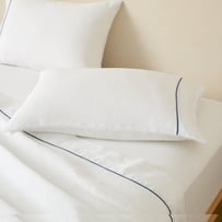 Vintage Washed Linen White & Denim Flat Piped Pillowcases