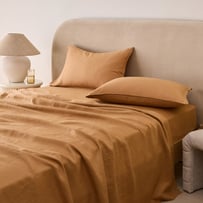 Vintage Washed Linen Caramel Sheet Separates