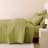 Stonewashed Cotton Bayleaf Quilted Coverlet Separates