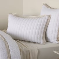 Vintage Washed Linen White & Linen Border Quilted Pillowcases