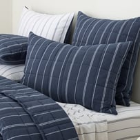 Stonewashed Cotton Navy Pencil Stripe Quilted Pillowcases
