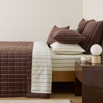 Stonewashed Cotton Chocolate Pencil Stripe Quilted Coverlet Separates