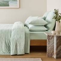 Stonewashed Cotton Mint Quilted Coverlet Separates