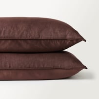 Vintage Washed Linen Silk Chocolate Pillowcases Pair
