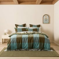 Alma Check Mineral Linen Cotton Quilt Cover Set + Separates 