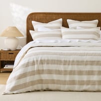 Vintage Washed Linen Linen & White Wide Stripe Quilt Cover Separates