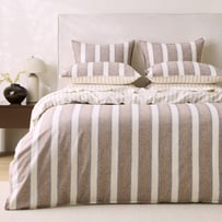 Remi Mocha Stripe Linen Cotton Quilt Cover Set + Separates