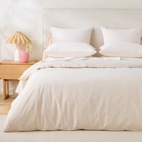 Stonewashed Cotton Coconut & Peony Thin Stripe Quilt Cover Separates