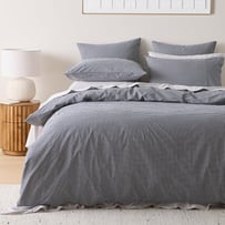 Stonewashed Cotton Midnight Navy Mini Gingham Quilt Cover Separates 