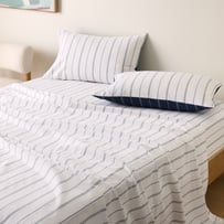 Stonewashed Cotton Navy Pencil Stripe Sheet Separates