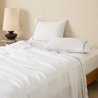 Vintage Washed Linen White & Onyx Flat Piped Sheet Separates