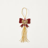 Bow & Bright Red Beaded Bow