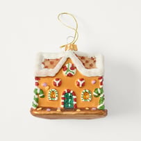 Christmas Village Gingerbread Gold & Multi Vintage Glass Ornament