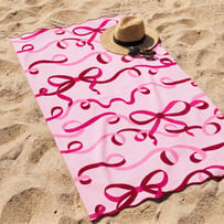 Christmas Ribbons Pink & Burgundy Luxe Velour Beach Towel