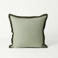 Belgian Vintage Washed Linen Gumleaf & Pine Border Cushion