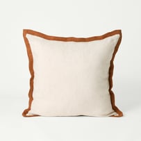 Belgian Vintage Washed Linen Linen & Brown Sugar Border Cushion