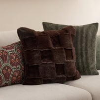 Clea Chocolate Check Recycled Fur Cushion