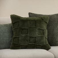 Clea Ivy Check Recycled Fur Cushion