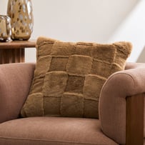 Clea Mocha Check Recycled Fur Cushion
