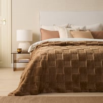 Clea Mocha Check Recycled Fur Blanket