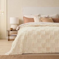 Clea Natural Check Recycled Fur Blanket