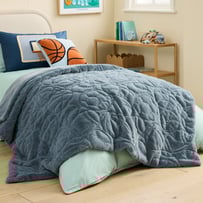 Game Day Recycled Faux Fur Quilted Blue Blanket