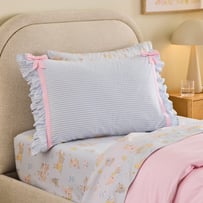 Blue Bow Ruffle Text Pillowcase
