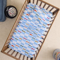 Mattel Hot Wheels Blue & White Grid Cot Sheet Set