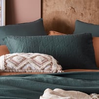 Vintage Washed Linen Cypress Quilted Pillowcase